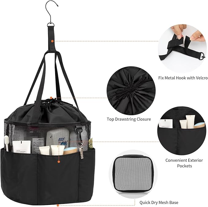 Shower Caddy Portable, Hanging Mesh Shower Caddy, Travel Toiletry Bag for Women Men, Quick Dry Shower Tote Bag with Rotable Hook for Bathroom, Gym, Camping, Beach, Swimming, Traveling