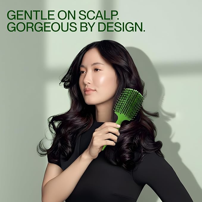 COCCO Aura Vent Boar Brush | Vented Dual-Curved Design for Faster Drying, Effortless Detangling & Shine, Boar + Nylon Bristles, Ergonomic Comfort Handle for Wet & Dry Hair Styling - Green