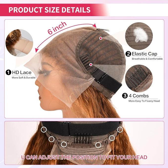 36Inch Highligh Ombre Lace Front Wig Human Hair Highlight Body Wave 13x6 Lace Front Wigs Pre Plucked HD Frontal 180 Density Glueless 4/27 Highlighted Human Hair Wig