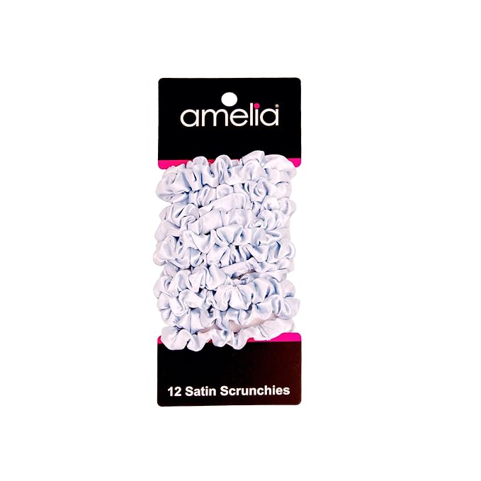 Amelia Beauty, Sky Blue Satin Small Scrunchies, 12-Pack – No Damage Hair Ties for Women, Gentle & Durable Hair Accessories, 2.5in x 0.5in