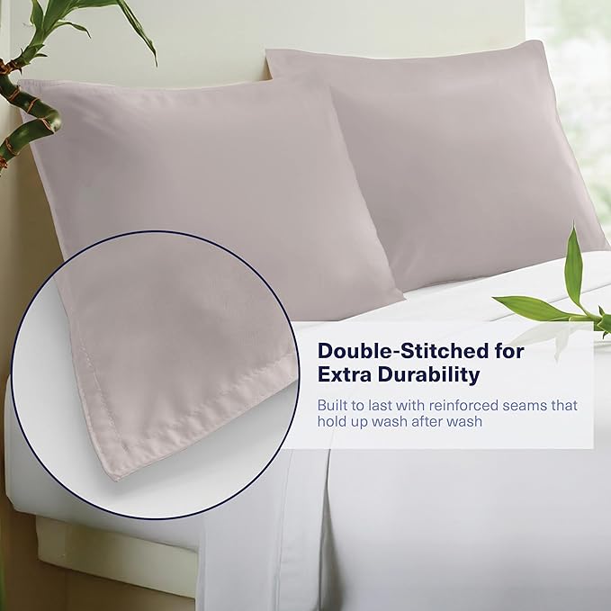 Kickoff Viscose Bamboo Pillowcase, Queen, Set of 2, 100% Organic Hidden Zippered Viscose Bamboo Pillow Case Queen Size, Cooling Pillow Cover for Hot Sleepers (20"x30", Grey Mist)