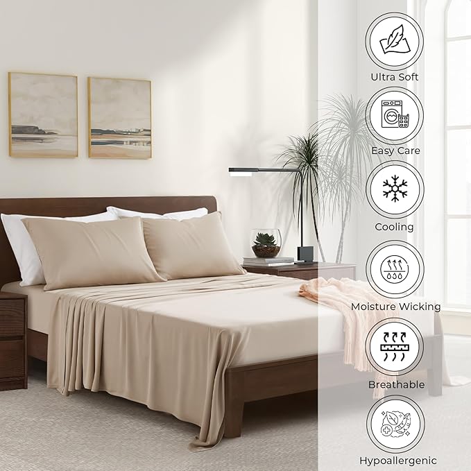 Luxury Bamboo Market | King Envelope Pillowcase Set | 100% Viscose Made from Bamboo | Organically Grown | Ultra Soft | Cooling | 2pcs [Dune]