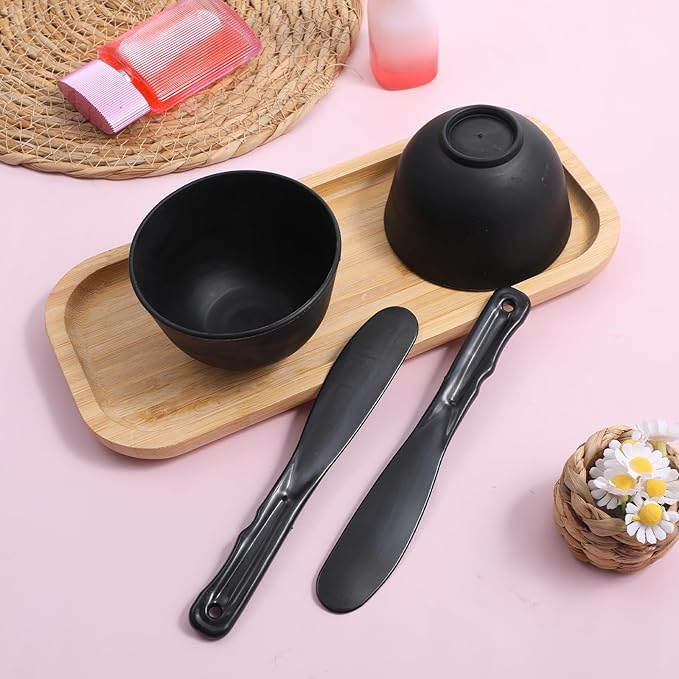 2 Pieces Rubber Facial Mask Mixing Bowl With Plastic Spatula Face Mask Bowl Silicone Mud Masks DIY Skin Care Cosmetic Mixing Tool For Home Beauty Salon Use, Black