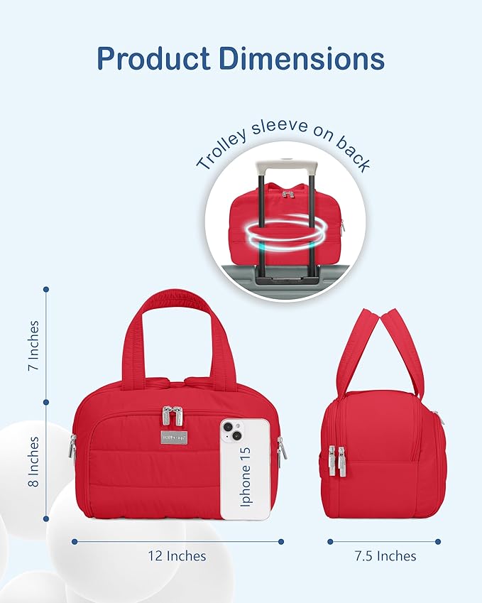 TOPDesign Travel Toiletry Bag for Women, Puffer Large Toiletry Bag, Lightweight Cosmetic Makeup Organizer with Handle for Traveling, Accessories, Essentials, Toiletries (Red)