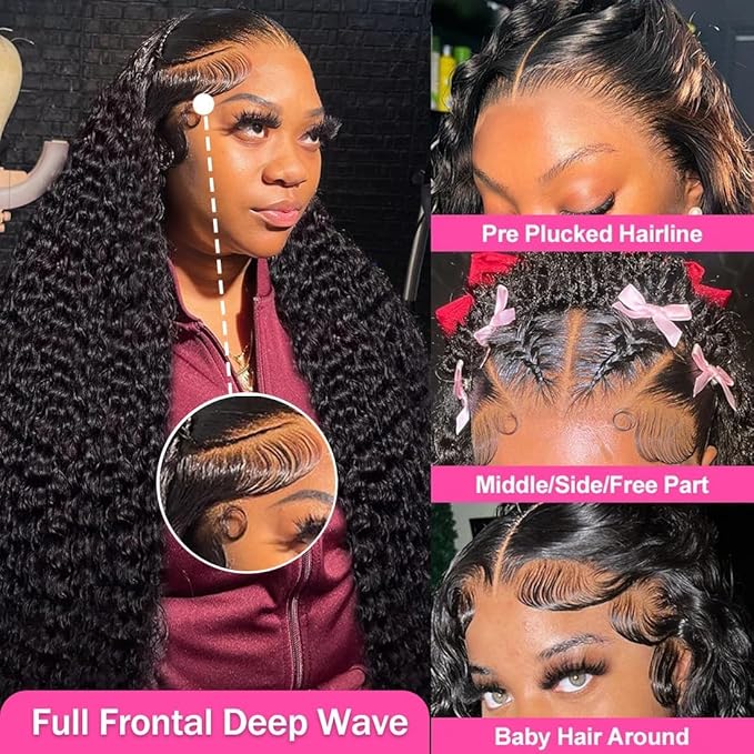 13x6 Deep Wave Lace Front Wigs Human Hair 200% Density HD Lace Front Wigs Human Hair Pre Plucked Natural Color Glueless Wig 100% Virgin Lace Front Wigs for Women（20inch）