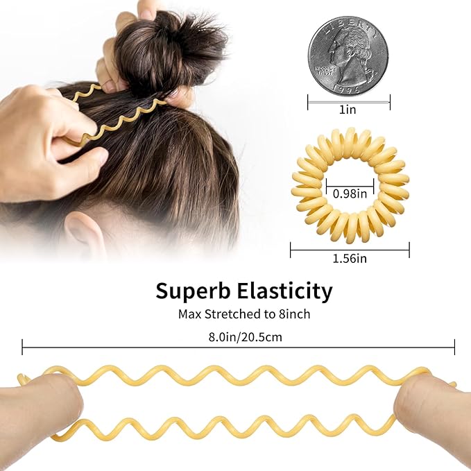 16Pcs Spiral Hair Ties, (Glossy Macaron&Dark) Hair Elastic Coils for Women and Girls, Waterproof Phone Cord Hair Scrunchies Accessories Bands for Ponytails and Updos