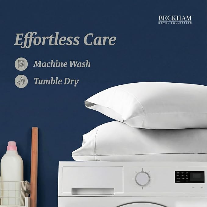 Beckham Hotel Collection 100% Cotton Pillow Cases Standard/Queen Size Set of 2, 500TC, Luxury Sateen Pillowcases, Open End, Breathable, Moisture-Wicking, White