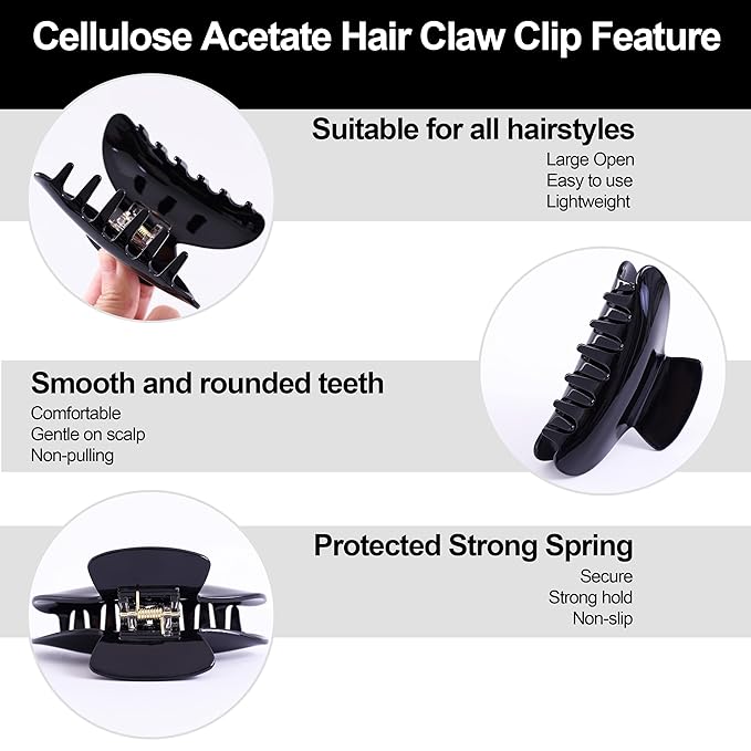 Big Claw Hair Clips for Women Hair Jaw Clips Large Hair Claw Clamps Acetate Hair Clip 2 Pack,Black/Burgundy
