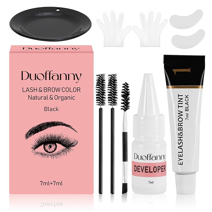 2-In-1 Eyelash & Eyebrow Color Kit, Professional Lash and Brow Color Kit DIY Hair Coloring for Salon & Home Use 7ml (Natural Black)