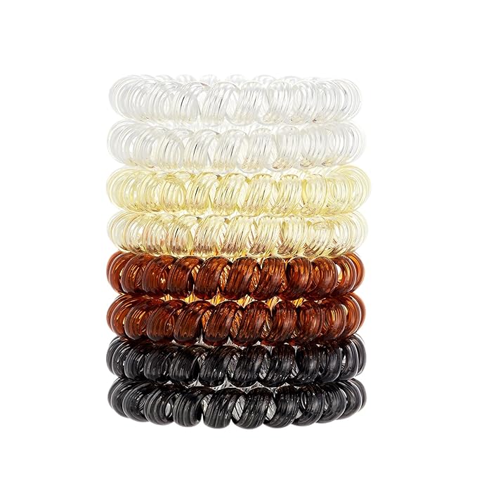 Coil Hair Ties for Thick Ponytail Holder Women No Crease Hair Ties Phone Cord Hairties with Plastic Spiral(Colourful Style 2)