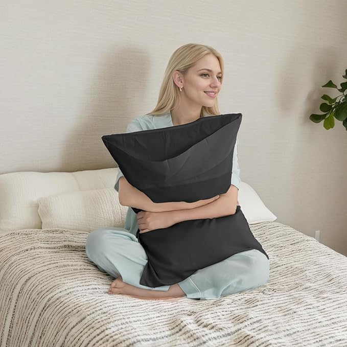 TELUS Black Pillow Cases Standard Size 2 Pack, Bamboo Rayon Cooling Pillowcases with Envelope Closure, Cool Breathable Pillow Case for Hot Sleepers & Night Sweats, 20x26 inches