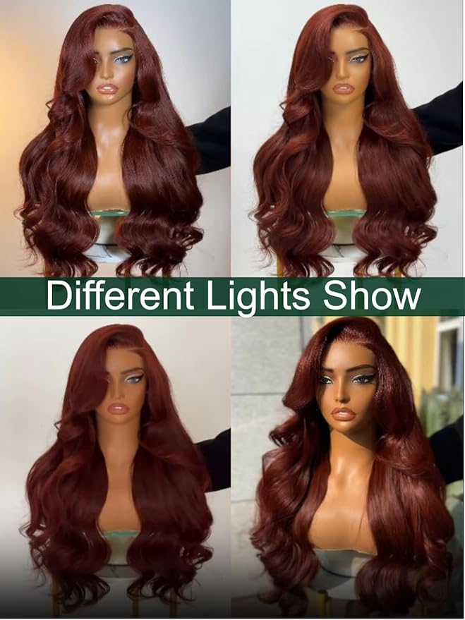 KLAIYI Bye Bye Knots Glueless Wig Reddish Brown Body Wave 7x5 Pre Cut HD Lace Front Wigs Human Hair Put On And Go Wig Pre Bleached Pre Plucked with Baby Hair 30S Ready To Wear 150% Density Full 26Inch