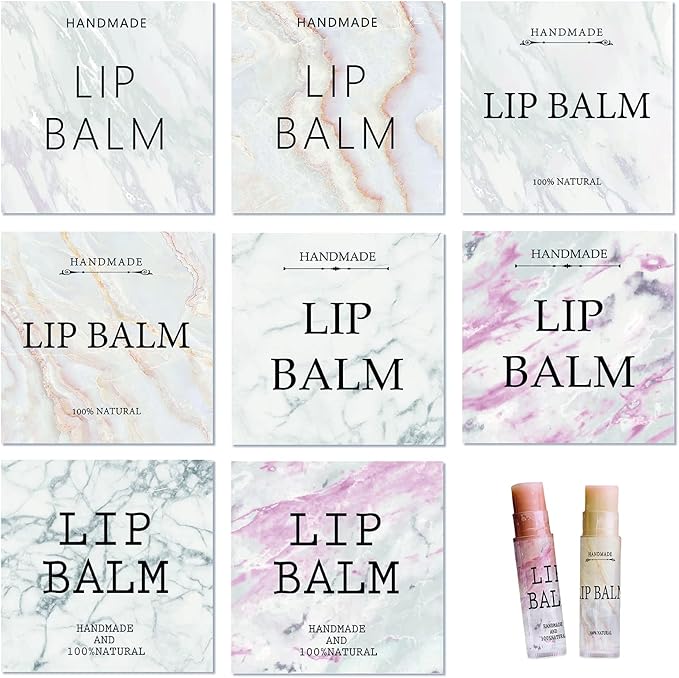 CRASPIRE Lip Balm Labels 80pcs Homemade Lip Balm Labels 2” Clear Lip Balm Labels for Tubes Printable Waterproof Lip Balm Stickers Labels for Lip Balm Handcream Candle Container（Marble Pattern）