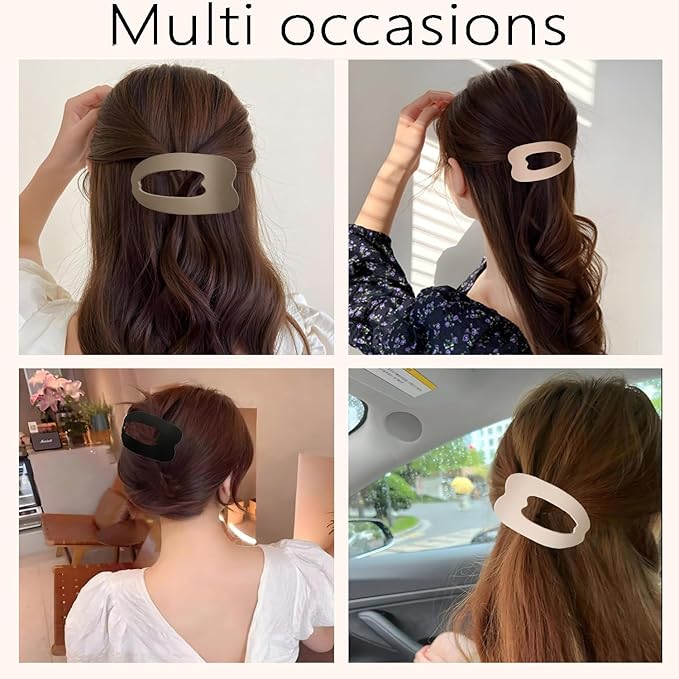 4 PCS Flat Hair Clips, Strong Hold Hair Clips for Thick Thin Hair, Stylish Classic Hair Barrettes, Large Flat Claw Clips for Women Girls (Neutral)