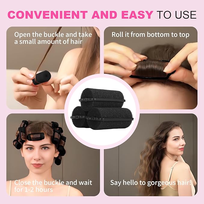 36 Pieces Soft Foam Hair Curlers - Flexible Sleeping Curlers for Hair Styling (1.2inch, Black)