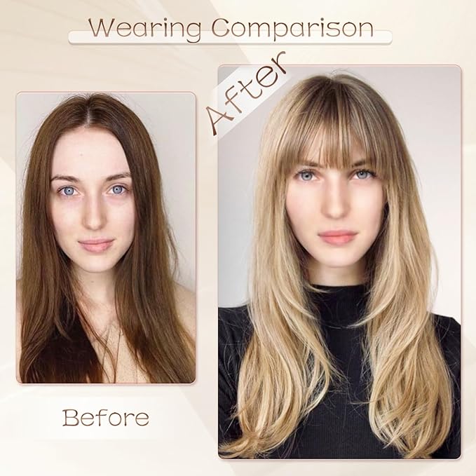 SOFEIYAN Long Straight Layered Wig with Bangs 24 Inch Synthetic Natural Hair Wig Soft Heat Resistant Long Wigs for Women Daily Party Use