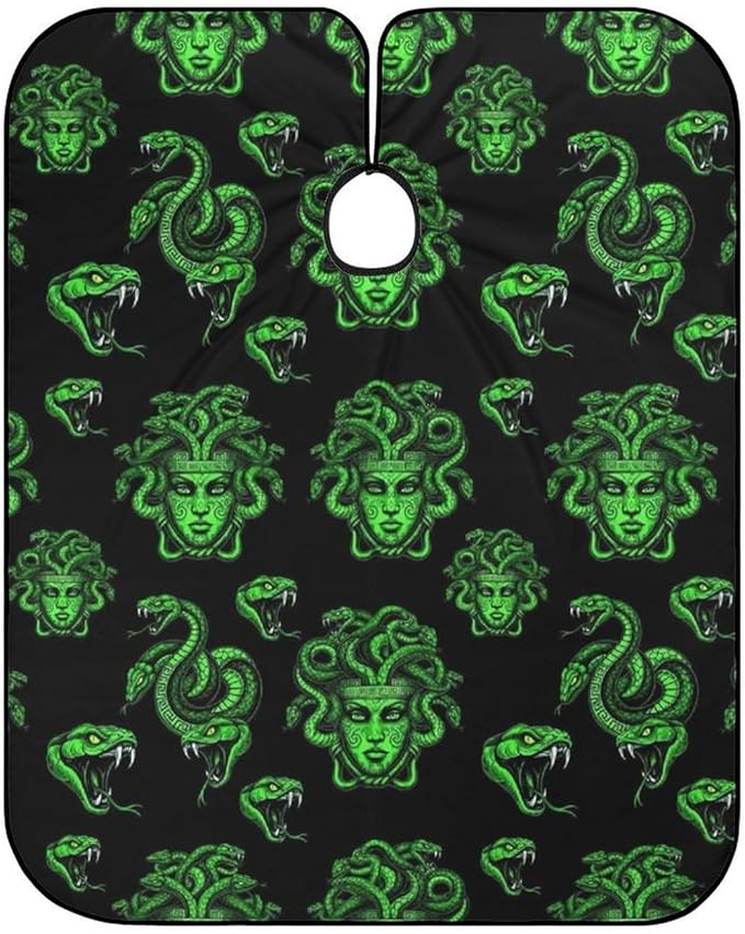 Large Long Professional Barber Cape, Hairdressing Apron Greek Goddess Snake Queen Medusa Green Art Shampoo Cutting Household Capes Wrap for Hair Salon