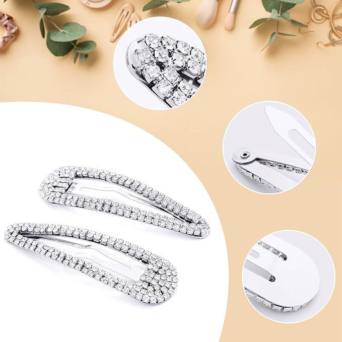 Hair Clip, 2Pcs 2.4Inch Rhinestone, Silver, Hair Barrettes for Women Girls Bridal, Wedding, Party, Prom
