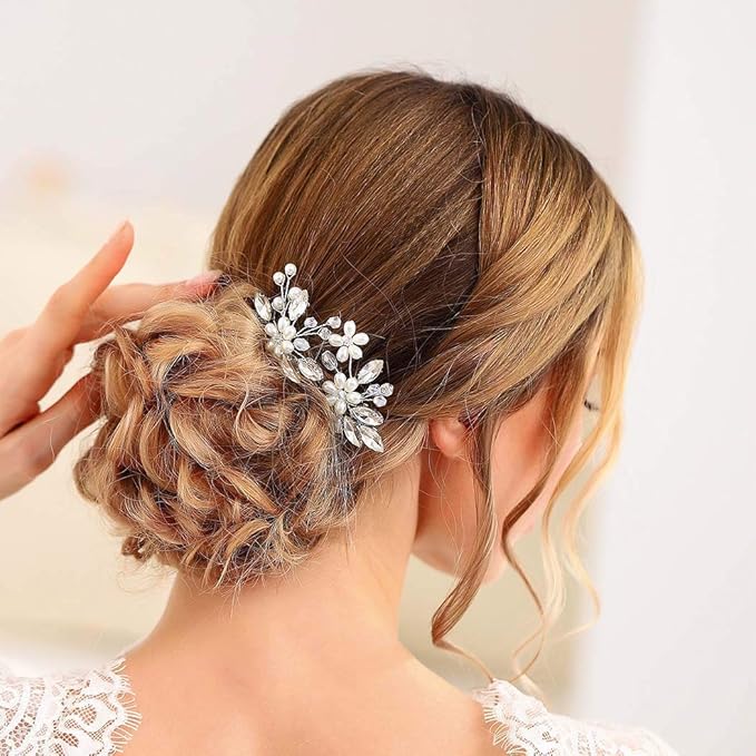 JAKAWIN Pearl Bride Wedding Hair Pins Silver Bridal Hair Piece Accessories Decorative Hair Clips for Women HP065 (Silver)