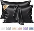 Silk Pillow Cases 2 Pack Standard Size Mulberry Silk Pillowcase Set of 2 for Hair & Skin 26 x 20 Inches 22 Momme Both Sided Grade 6A Silk Soft Breathable Cooling with Hidden Zipper, Black