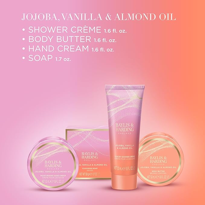 Baylis & Harding Jojoba, Vanilla & Almond Oil Luxury Pamper Tin Gift Set - Vegan Friendly