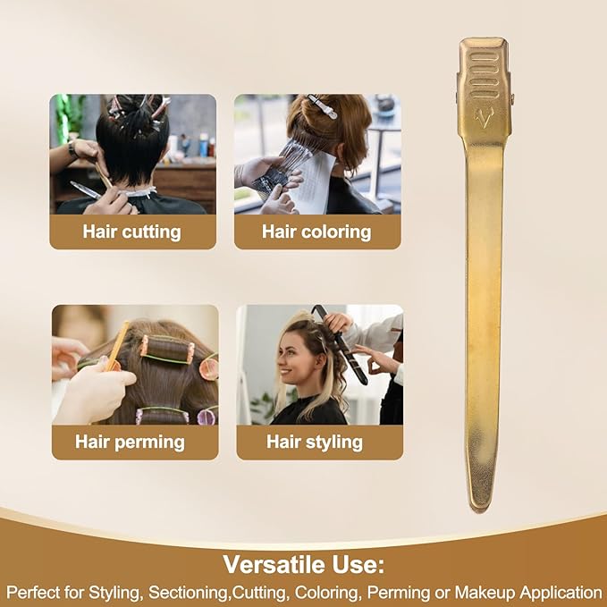 PERFEHAIR 6 Pcs Duckbill Alligator Hair Clips for Women - Metal Sectioning Clips with Strong Grip for Styling, Coloring, Sturdy Duck Bill Clips for Holding Rollers & Setting Curls (Copper)