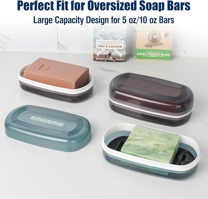 Shampoo Bar Holder Travel Case, Large Soap Holder for 5 oz/10 oz Oversized Bars, Durable & Versatile Storage Soap Container with Drainage Layer (1 Pack, Black Style A-Large)
