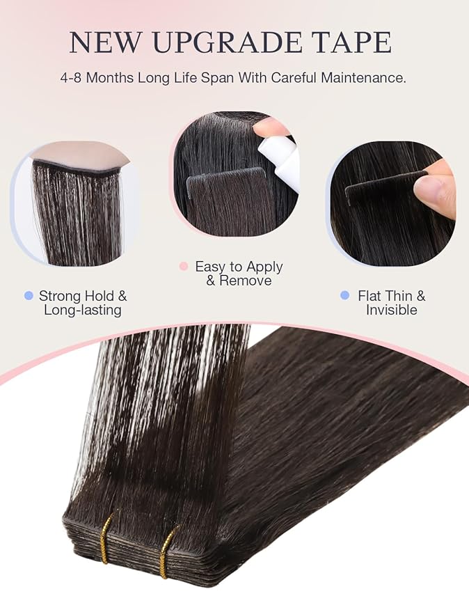 DOORES Invisi Edge Tape in Extensions Human Hair, Light Dark Brown 10 Injection Tape-ins with 10 Injection Tape-ins 50g 18 Inch, Injected Tape in Extensions Virgin Human Hair