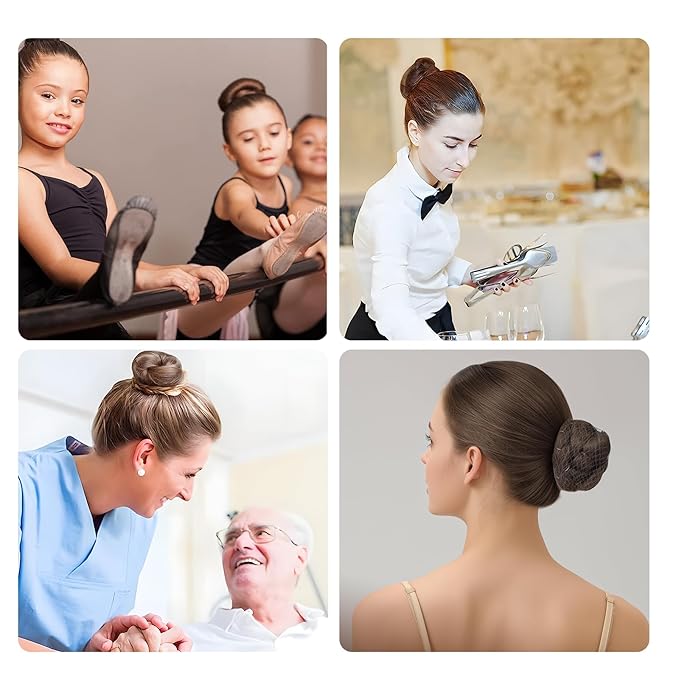 80Pcs Hair Net Set，30 Invisible Elastic Nylon Hair Net，40 U-Shaped Hair Pins and 10 Elastic Hair Ties,Perfect for Ballet Bun, Food Service, and Everyday Use（Brown）