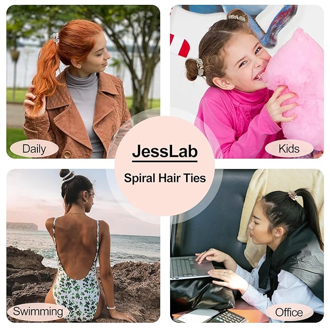 JessLab Spiral Hair Ties, 20 Pcs Traceless Phone Cord Hair Ties No Crease Spiral Bracelet Plastic Coil Ponytail Holders No-Damage Headband Hair Accessory for Girls Women Ladies Gift