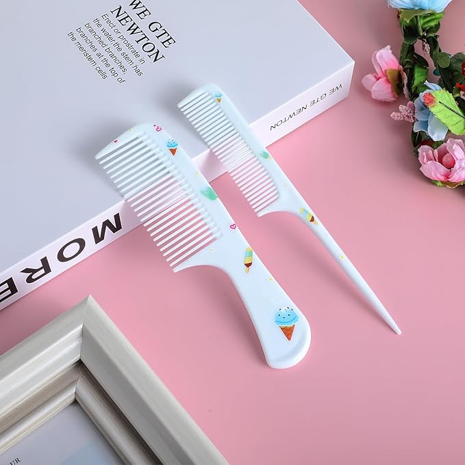 Toddler Comb Set, Small Cute Fine Tooth Baby Comb & Rat Tail Comb for Hair Styling, Blue Mini Toddler Hair Comb Plastic Parting Combs, Anti-Static Hairdressing Comb for Baby Girl Wet Dry Hair (2Pcs)