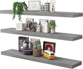 BAMEOS Floating Shelves, Walnut Wall Mounted Wooden Shelves with Invisible Brackets Set of 3, Hanging Wall Shelves Decoration for Bedroom, Bathroom, Living Room and Kitchen