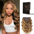 Clip in Hair Extensions Real Human Hair Body Wave #4/27 Chocolate Brown to Honey Blonde 100% Brazilian Remy Human Hair Extensions 8pcs Per Set with 18 Clips Double Weft 16 Inch 70g/3.6oz