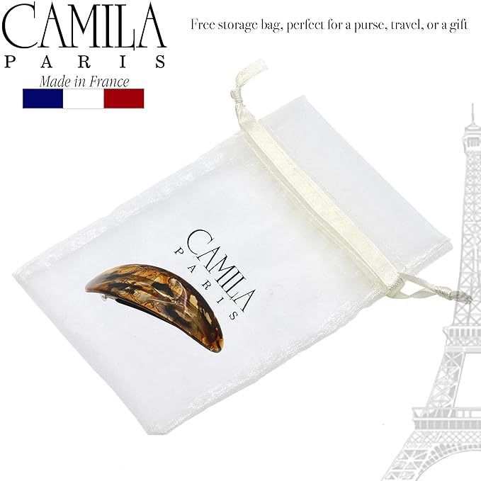 Camila Paris CP3322 French Hair Barrette Oval For Thick Curly Wavy Long Hair, Strong Hold Grip Hair Clips for Women, No Slip Rubberized Metal Clasp, Styling Girls Hair Accessories, Made in France