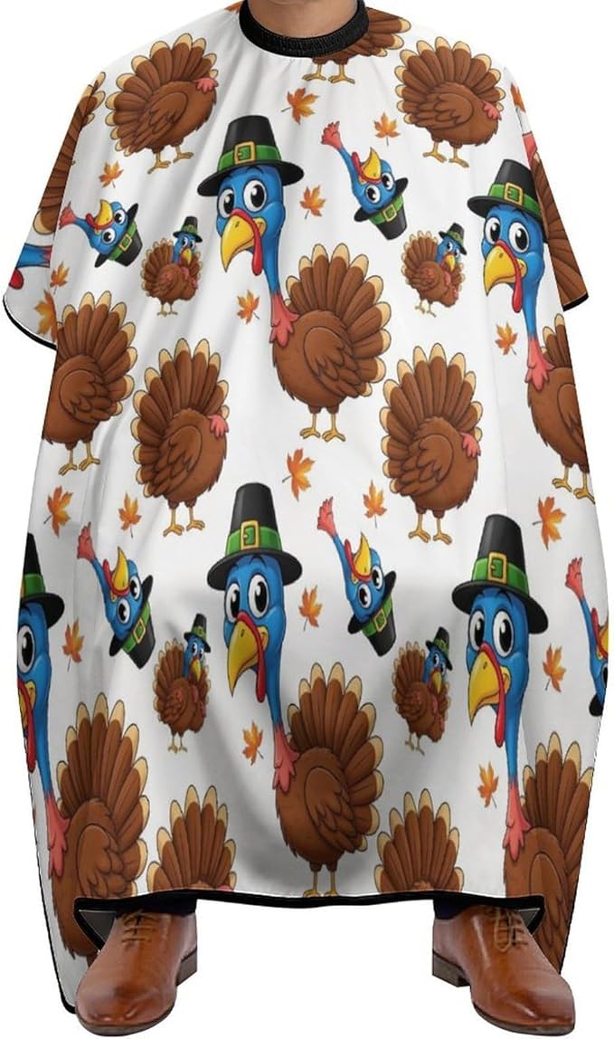 Adjustable Barber Styling Cape, Cartoon Thanksgiving Turkey White Haircut Apron Hairdressing Gown Cover for Hairdressers