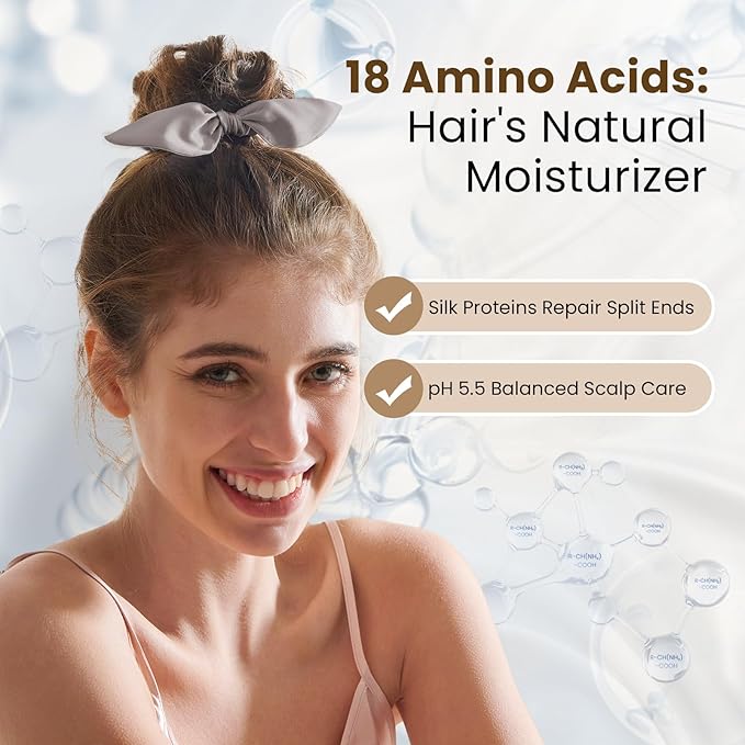 THXSILK 100% Mulberry Silk Bow Scrunchies 3-Pack, 22 Momme Mulberry Silk Hair Ties for Women, Cute Bunny Ear No Damage Ponytail Holders, Fashion Hair Accessories for Girls(S, Grey)