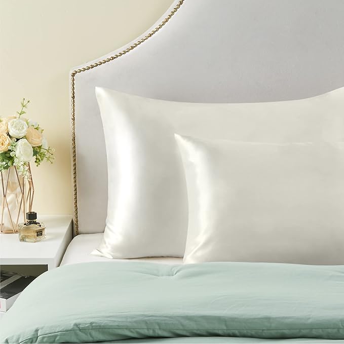 BEDELITE Satin Pillowcase for Hair and Skin, Super Soft Similar to Silk Pillow Cases 4 Pack with Envelope Closure, Cooling Pillowcases for Women Men (20"x30" Queen Size, Ivory)