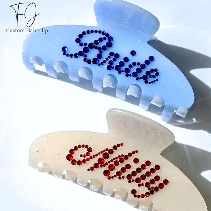 Personalized Colorful Name Hair Claw Clips for Women,Custom Hair Clips with Diamond,Cute Hair Accessories 4",Handmade Rhinestones Hair Clamp Gifts for Mom,Bride,Wife,Bridesmaid（Jelly White Glitter）
