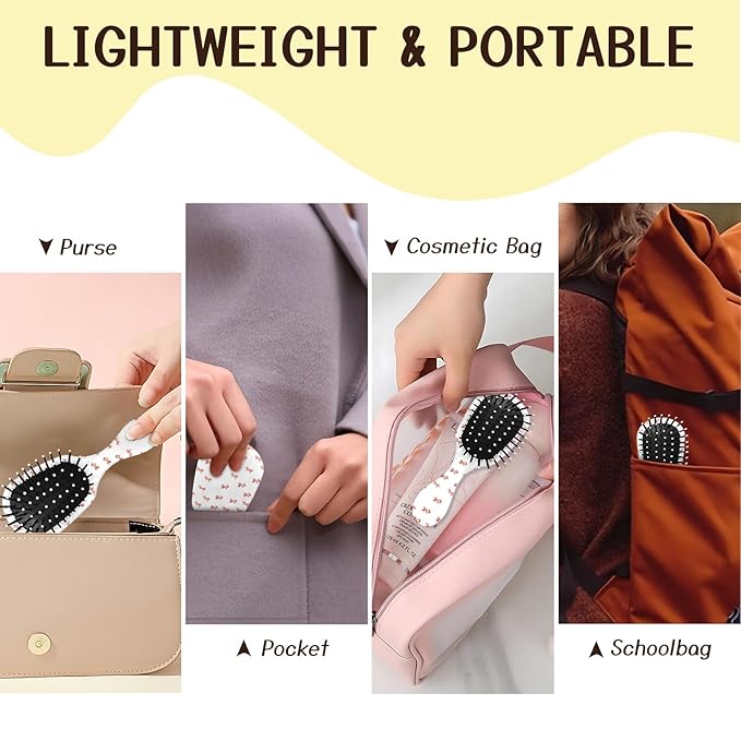 Mini Hair Brush,Cute Detangling Travel Hair Brush,Soft Bristles for Effortless Tangle Removal,Detangler Hairbrush for Women Men Boys Girls Kids Wet Dry All Hair Types (Pink Small Bow, Mini)