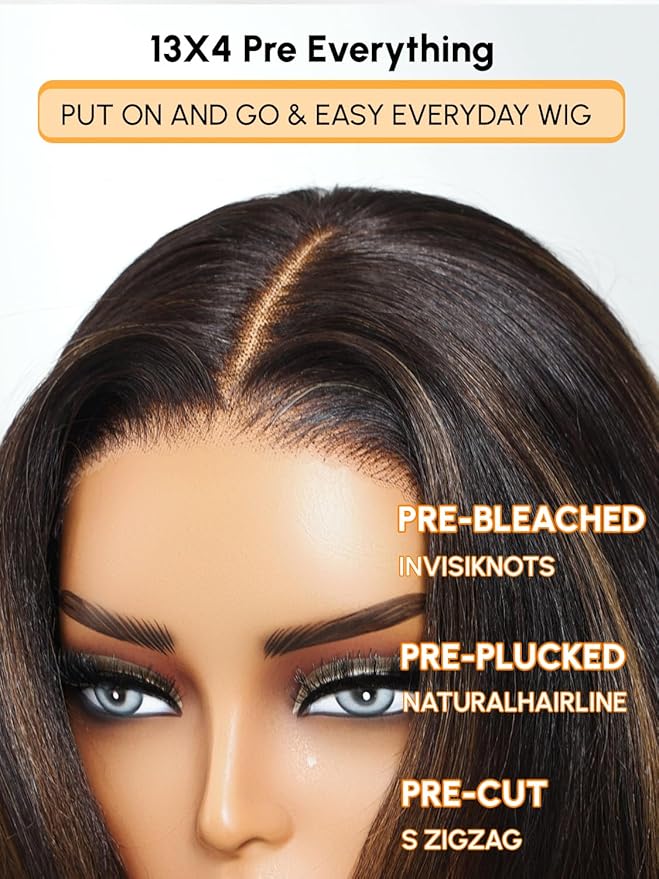Julia Hair 13x4 Pre Everything Chestnut Brown Highlight Yaki Loose Body Wave Wig With Drawstring Glueless Wigs Human Hair HD Lace Frontal Wig Bleached Knots Ready to Go 22 Inch