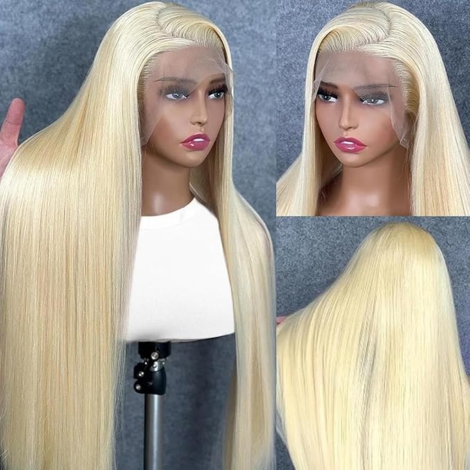 613 Wig 38 Inch 13x6 HD Transparent Lace Full and Thick Human Hair Straight 200 Density 613 Lace Frontal Wigs Glueless Pre Plucked With Baby Hair 613 Blonde Wigs for Women