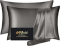 Silk Pillowcase 2 Pack, Natural Mulberry Silk Pillow Case, Anti Acne Silk Pillowcase for Hair and Skin, King Size Silk Satin Pillowcase Set of 2 with Hidden Zipper, Gifts for Women Men, Dark Gray