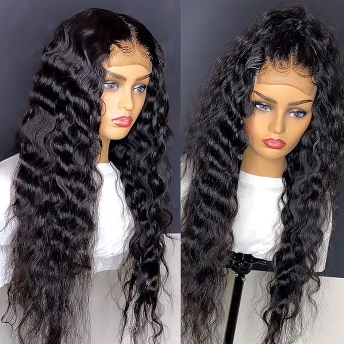 13X6 HD Lace Front Wigs Human Hair Pre Plucked Deep Curly Wave Brazilian Virgin Wigs with Baby Hair for Black Women Natural Black Color 180% Density 20 Inch