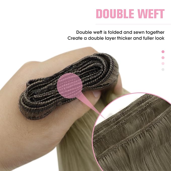 YoungSee Hair Extensions Weft Ash Blonde Sew in Hair Extensions Balayage Ash Blonde Mix Platinum Blond Weft Hair Extensions Human Hair Soft and Silky Straight Hair 20Inch 100G