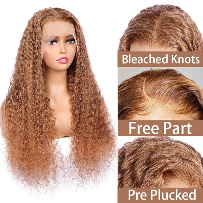 Brown Curly Wave Human Hair Lace Front Wigs with Baby Hair for Black Women Pre Plucked 180% Density Brazilian Virgin Hair HD Transparent Lace Frontal Wig 26 Inch