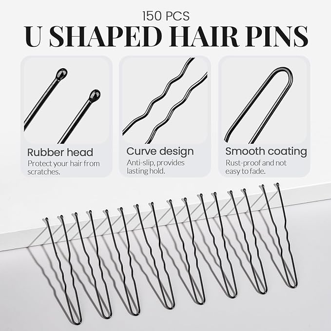 YGDZ 400 Counts Bobby Pins Hair Pins Set for Women, Black 2inch Bobby Pins for Buns, 2.36inch Black U Shaped Hair Pins for Styling, Hair Accessories for Women, Wedding