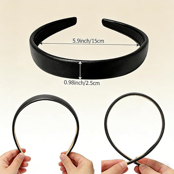 2-Piece Black & White Leather Headbands - Non-Slip Wide Padded Hair Accessories for Women, Cute Fashion DIY Hair Hoops