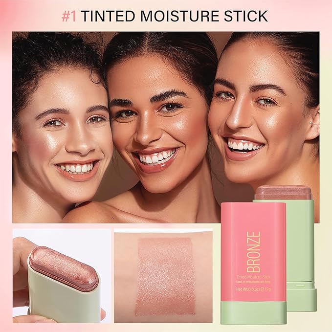 Blush Stick, Cream Blush Stick for Cheeks & Lips, Blendable Long-Lasting Multi-Use Contour Stick & Highlighter Makeup (WARM GLOW)