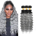 Grey Bundles Human Hair Ombre Deep Wave Bundle Brazilian Virgin Soft and Silky Remy Hair 3 Bundles 26 28 30 Inch Double Weft 2 Tone Black and Silver Deep Wave Bundle 300g