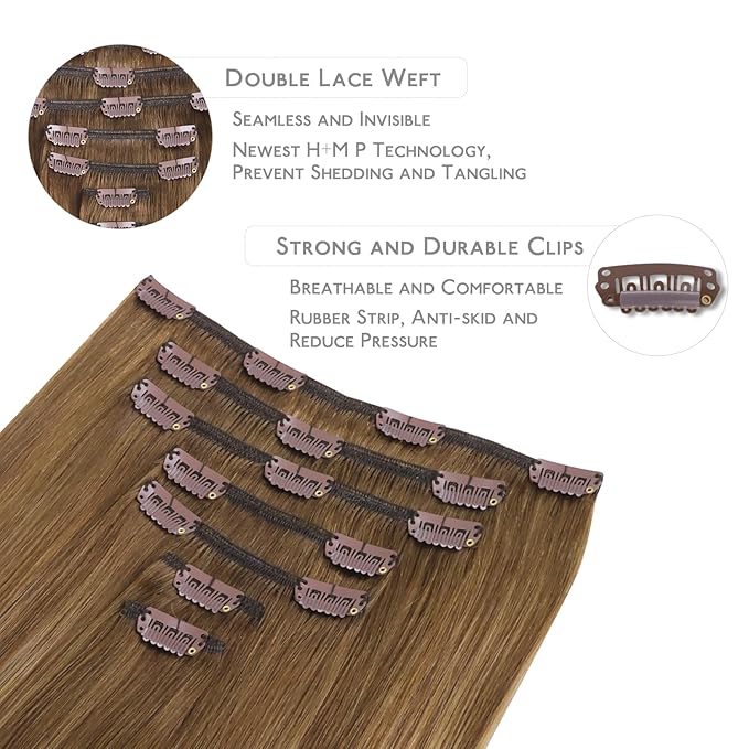 WENNALIFE Clip in Hair Extensions Real Human Hair, 14 Inch 120g 7pcs Human Hair Extensions Clip In Human Hair, Balayage Chestnut Brown Mixed Dirty Blonde Hair Extensions Clip In Real Hair Remy Human